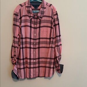 Tommy Hilfiger Pink and Brown Plaid Button-Up Shirt